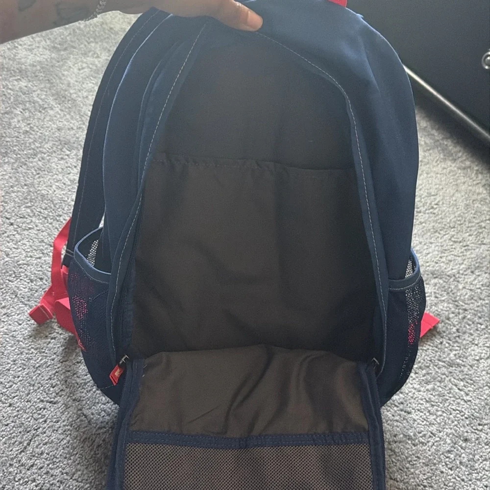 Nike Men's Navy and Red Logo Backpack